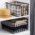 thumbnail image 3 of mDesign Metal Closet Organizer Basket, Wood Handles, 2 Pack, Matte Black/Natural, 3 of 8