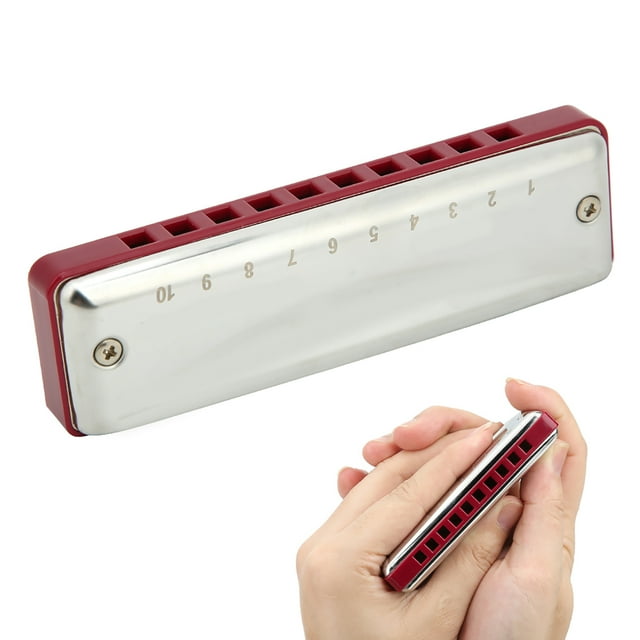 Blues Harmonica, Waterproof High Gloss, Stainless Steel Material Water Resistance Professional Mouthorgan, for Beginners Professionals Performance Musical Red