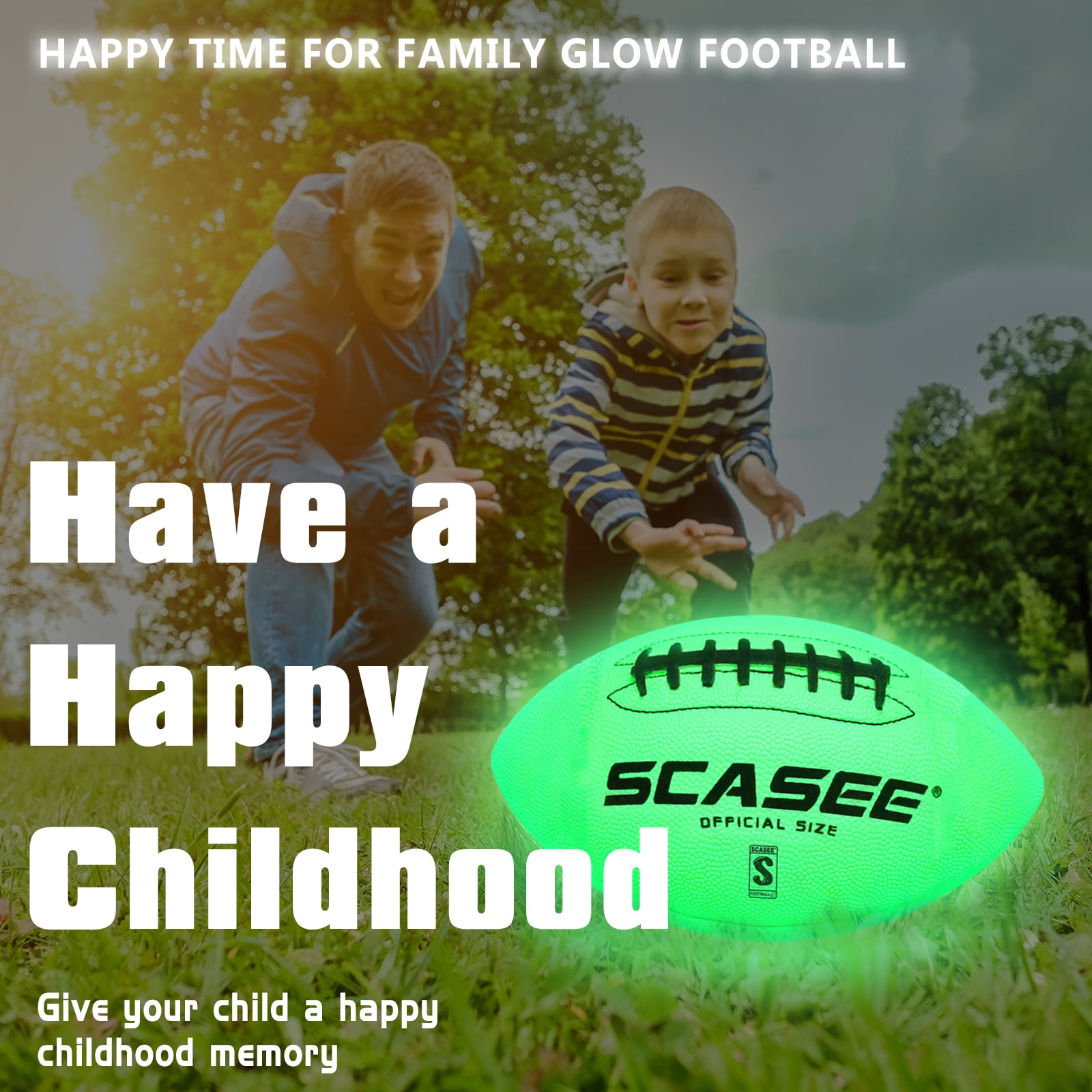 Football Glow in The Dark - Green Light Up Footballs Official Size 9 - Glowing Leather Night Ball Gift for Teen Boys Girls Men and Women - Outdoor Indoor Traning Balls