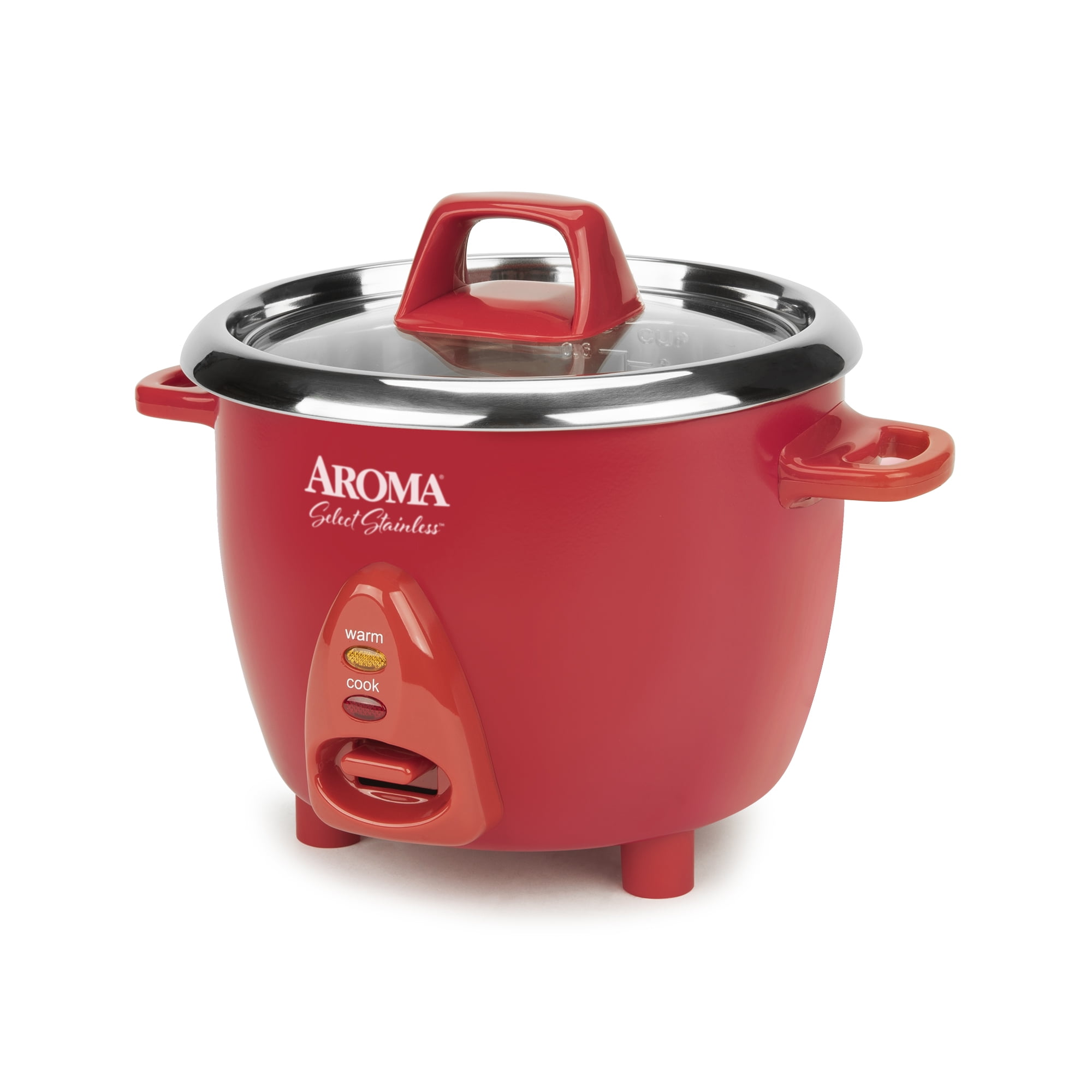 Aroma Housewares Select Stainless Rice Cooker & Warmer with Uncoated Inner Pot, 6-Cup(cooked)/ 1.4Qt, ARC-753SGR, Red