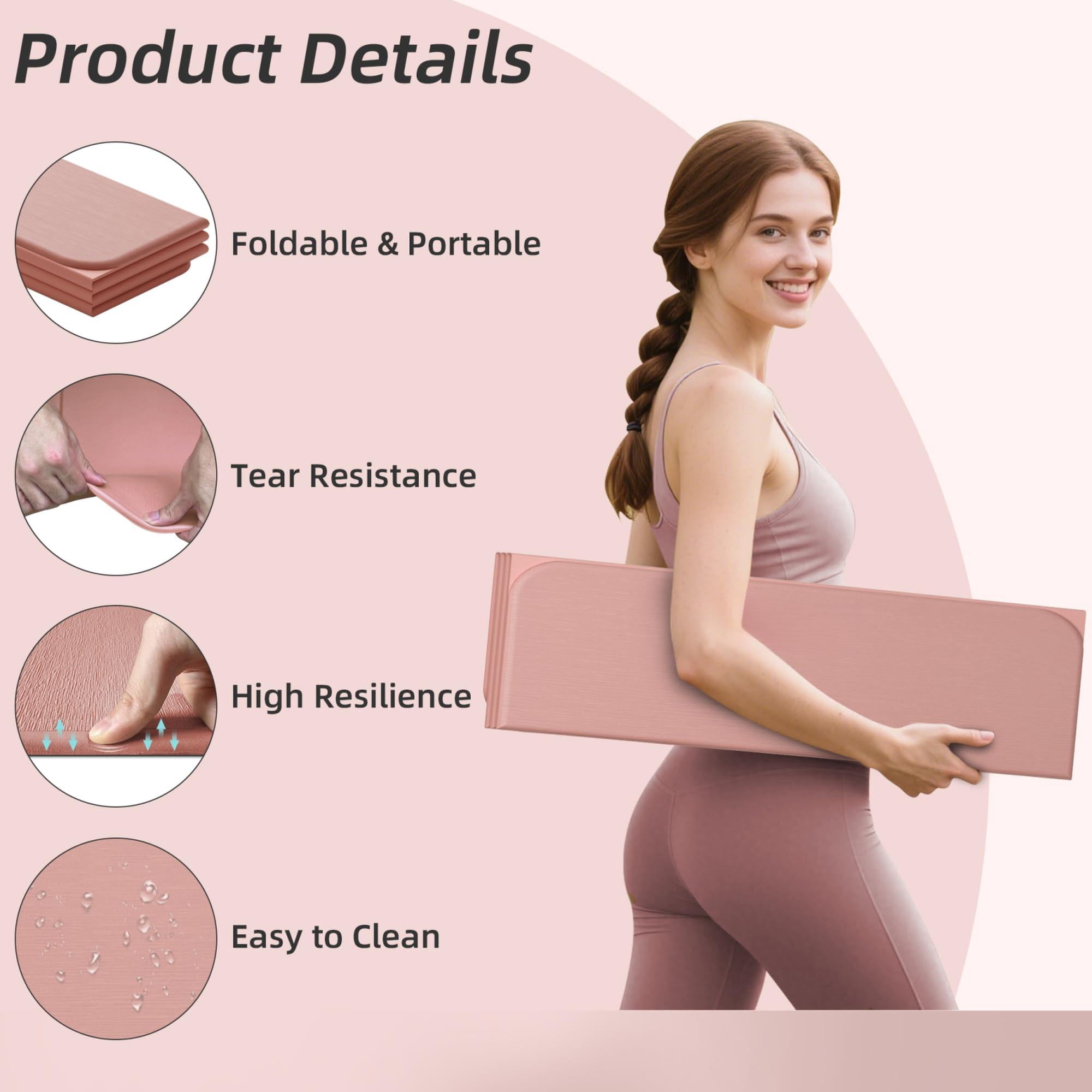 Foldable Yoga Mat Bright Pink TPE Multi-Use Exercise Mat for Home and Travel