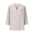 thumbnail image 6 of Ashyfjp Womens Tops Fashion Loose-Fit Solid-Color Elbow Sleeve V-Neck Button-Down Shirt Top with Pockets, XXXXXL, 6 of 7