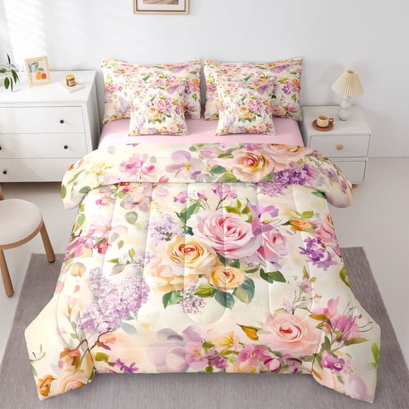 Castle Fairy Teens Spring Garden Twin Bedding Sets,Chic Flowers Bedding Comforter Set