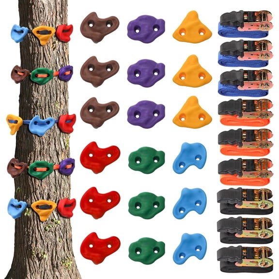 18 Pcs Tree Climbing Holds with 9 Ratchet Straps, Outdoor Tree Climbing Kit, Outdoor, Backyard, Gym, Obstacle Course Training