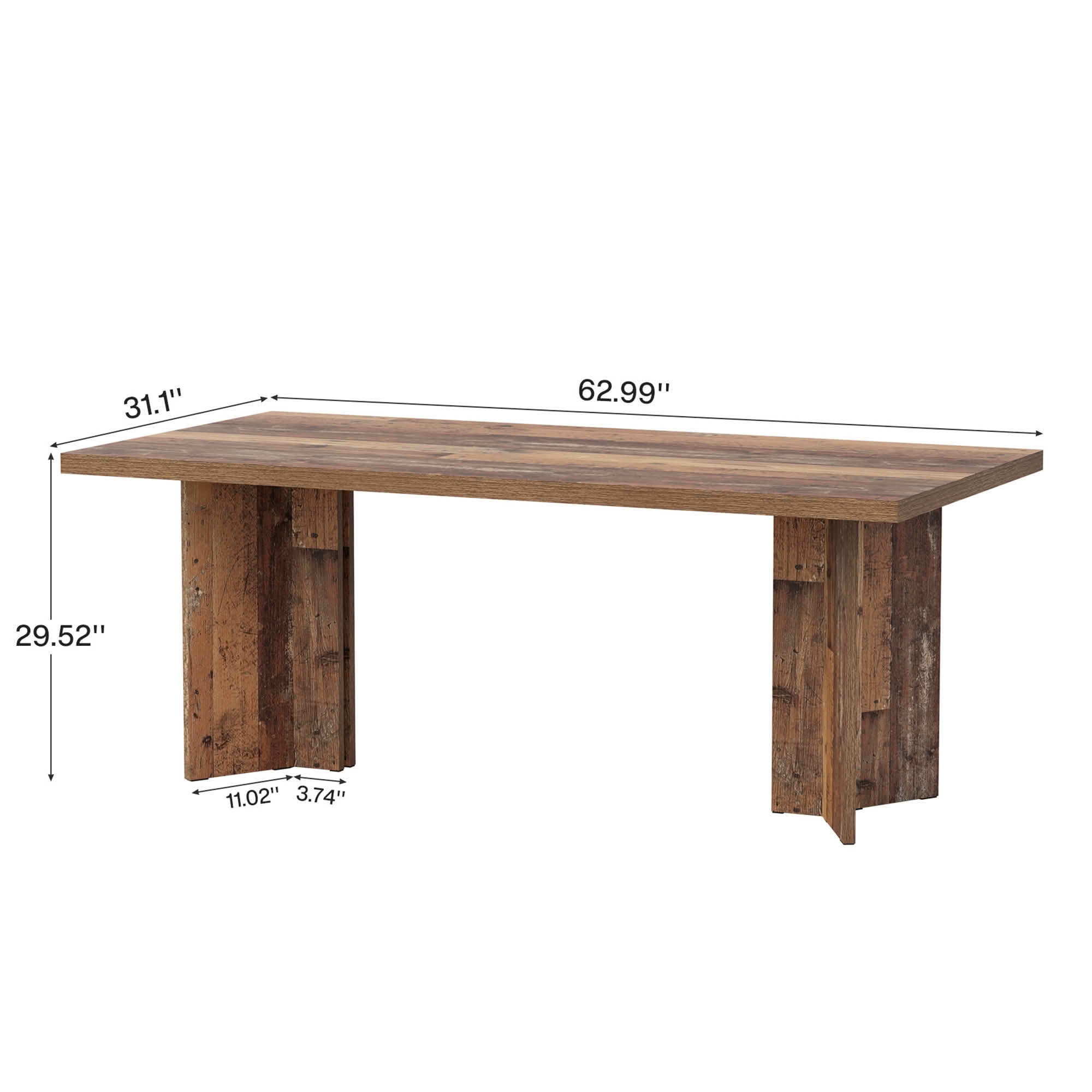 MAYEERTY 63 Inch Rectangular Farmhouse Dining Table, Vintage Walnut Wood Kitchen Dinner Table for 4 to 6 People, 300 LBS Heavy Duty E1 Chipboard Work Desk