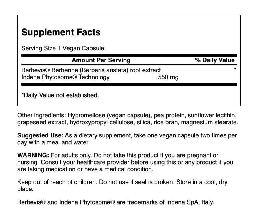 Swanson Berberine Advanced Enhanced Absorption - Featuring Berbevis 550 mg 30 Veg Caps