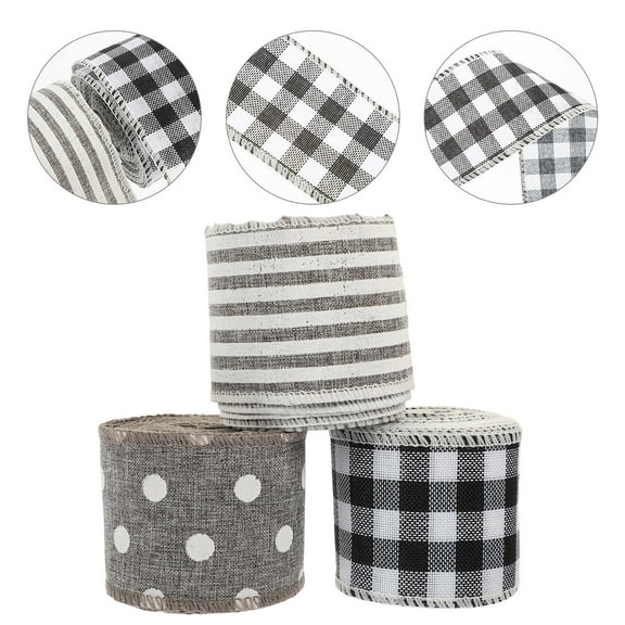 Phenofice 3Pack Imitation Linen Wired Ribbon for Christmas and Holiday Decorations Ideal for Craft DIY Projects