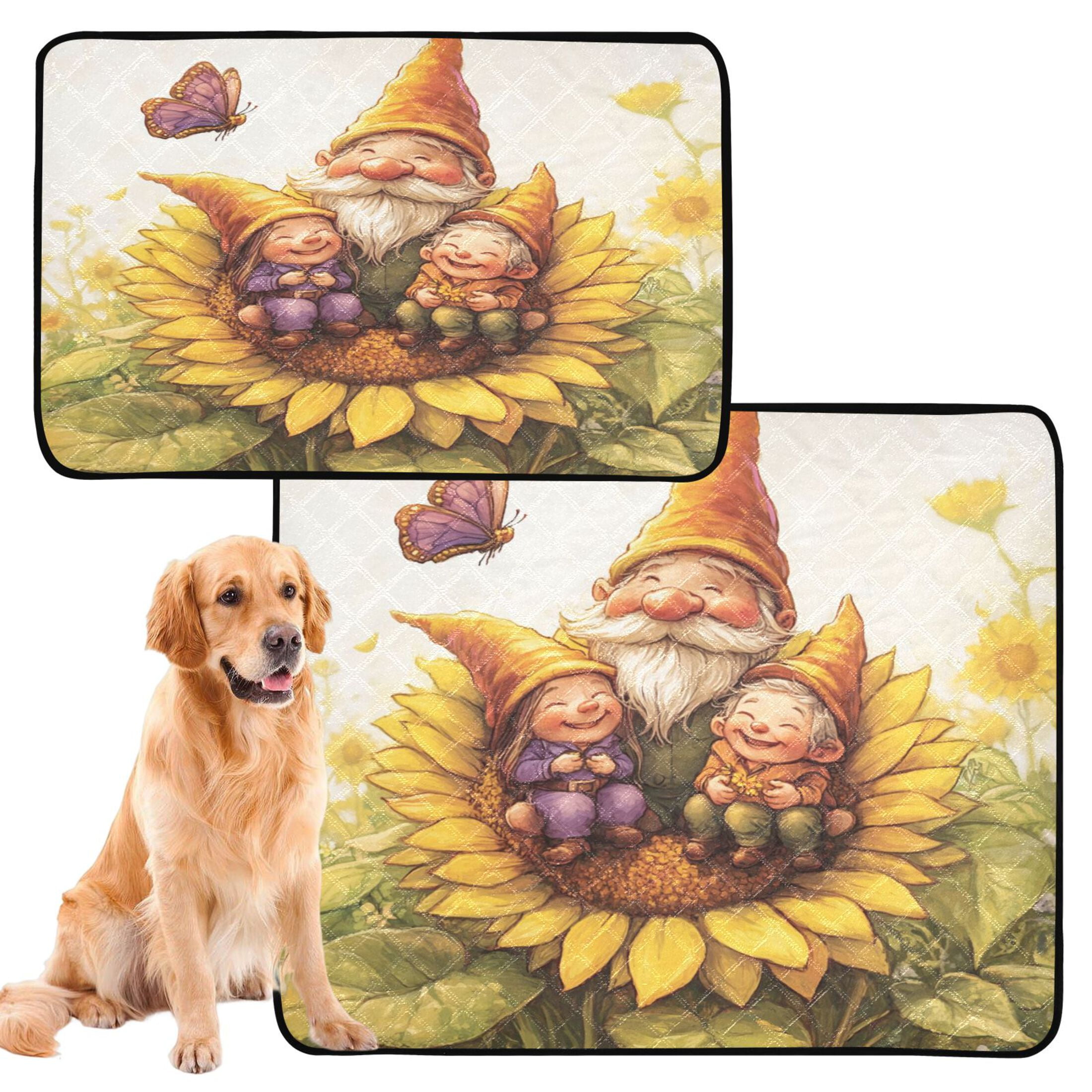 Qxltty Dwarf Elves Sunflower Cat litter Pads Pet Set of 3 Diaper Mats Center Anti-leakage Layer Absorbent Soft and Comfortable