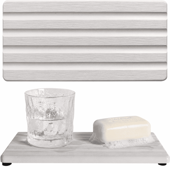 Diatomite Stone Soap Tray for Bathroom Sink & Kitchen Counter, Fast Drying Water Absorbing Sink Caddy Organizer with Anti-Slip Feet, Soap and Sponge Holder, 2 Pack