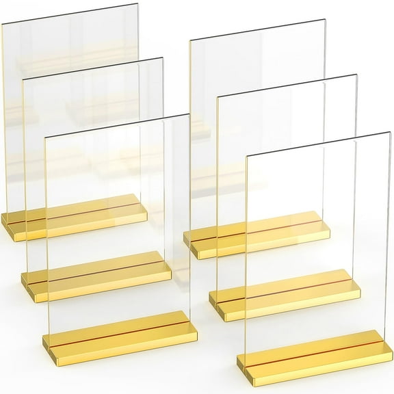4x6 Luxurious Acrylic Gold Frames, 6 pack, Stunning Photo Displays, Enhance Your Event Ambience with Exquisite Gold Table Number Holders, Showcase Memories in Style with Elegant Golden Sign Holder