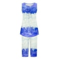 thumbnail image 3 of Cavosen Comfy Pajamas for Women Set 2 Piece Pleated Soft Sleepwear Sleeveless Round Neck Pullover Tank Tops Capri Nightwear Tie Dye Loungewear with Pocket Loose Pjs Blue S, 3 of 5