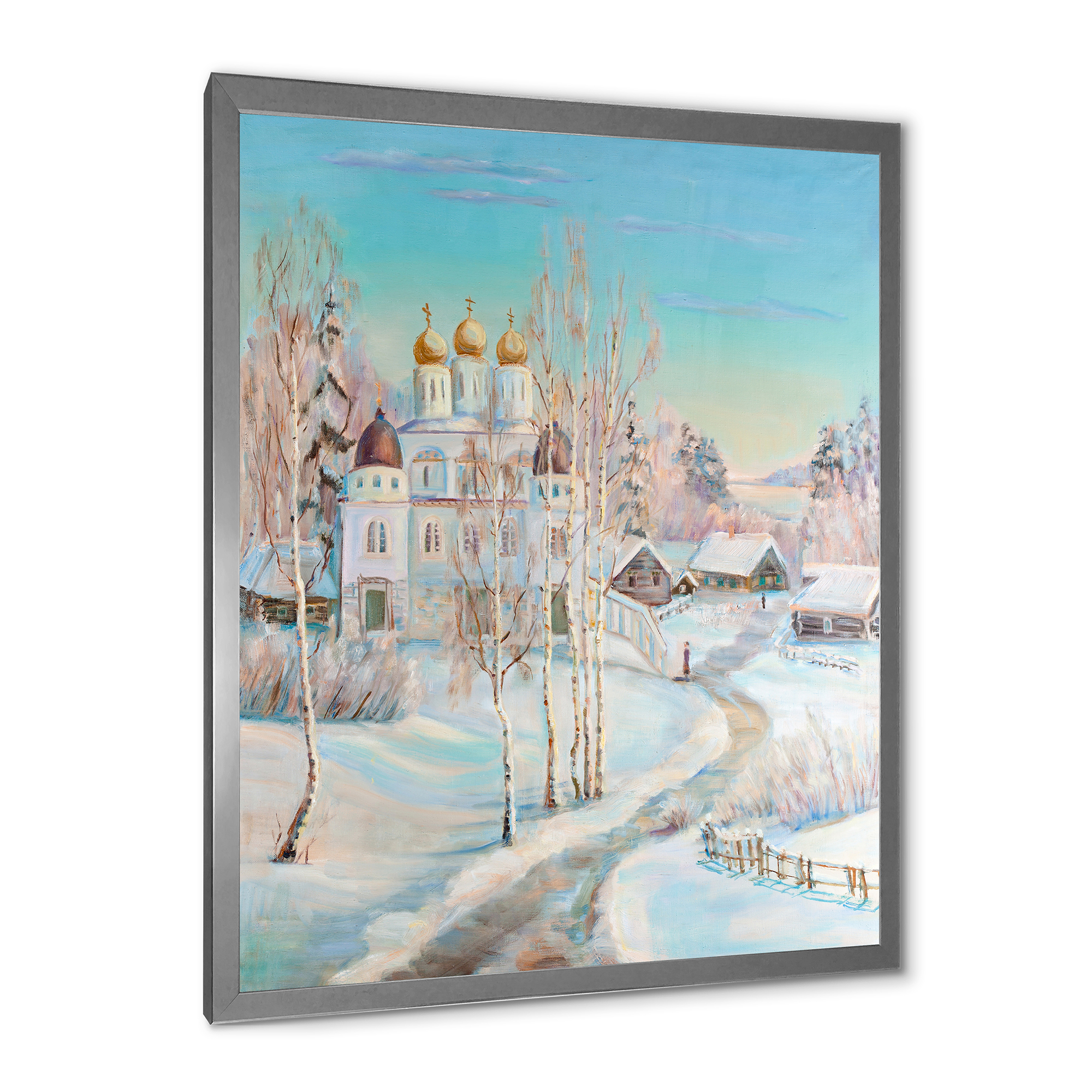 Designart 'Temple Over Country Road In Winter Landscape' Traditional Framed Art Print