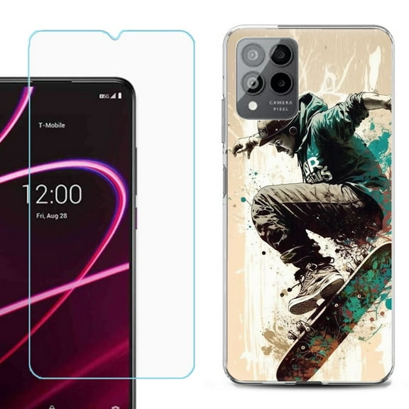 OneToughShield ® for T-Mobile Revvl 6x Pro 5G Shockproof Fashion Phone Case, with Tempered Glass Screen Protector - Skateboarding