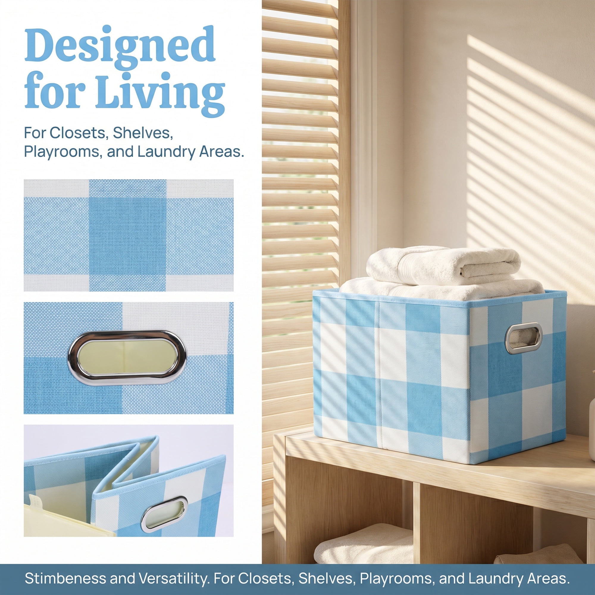 Unique Bargains Storage Bin with Handles for Shelves Closet Blue 11.8" x 19.7" x 11.8"