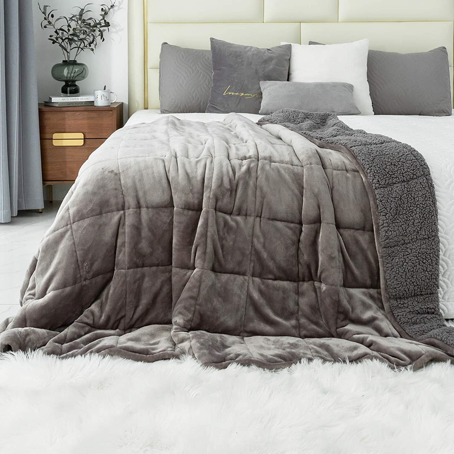 Sherpa Fluffy Weighted Blanket 15lbs for Adult Dual Sided Cozy Fuzzy Heavy Blanket Super Soft Bedding Blanket for Bed Sofa 48 72 Grey Walmart