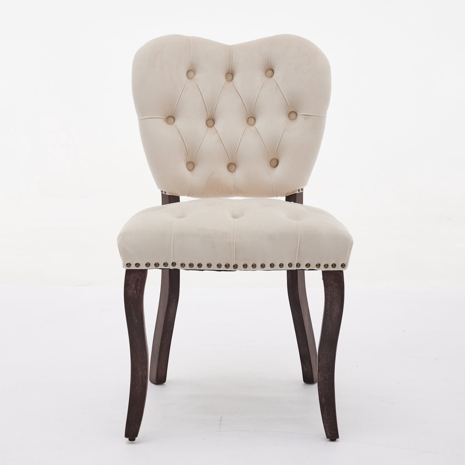 DEALTOPS French Vintage Tufted Upholstered Fabric Dining Chair,Set of 2,Beige