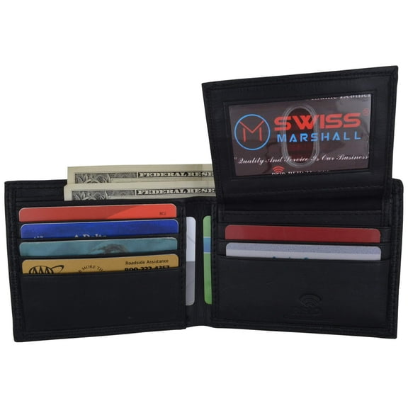New Swiss Marshall Premium Leather Bifold Men's RFID Blocking Removable Credit Card ID Holder Wallet