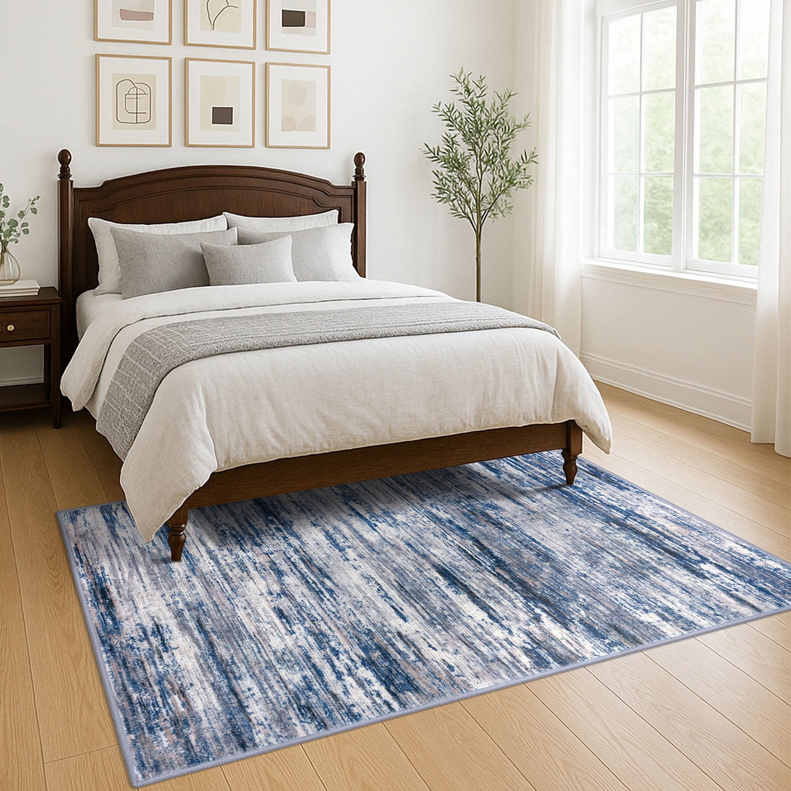 Brisasol 5x7 Area Rugs for Living Room Washable Rugs Abstract Area Rug Non slip Indoor Rug for Bedroom Dining Room, Navy Blue/Gray/Neutral/Multi