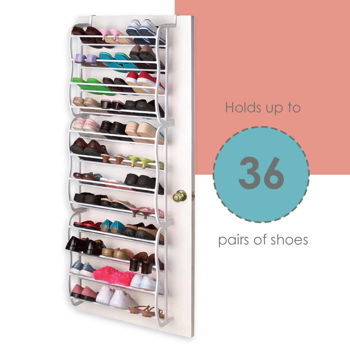 Simplify 36 Pair Adjustable Over The Door Shoe Rack - White