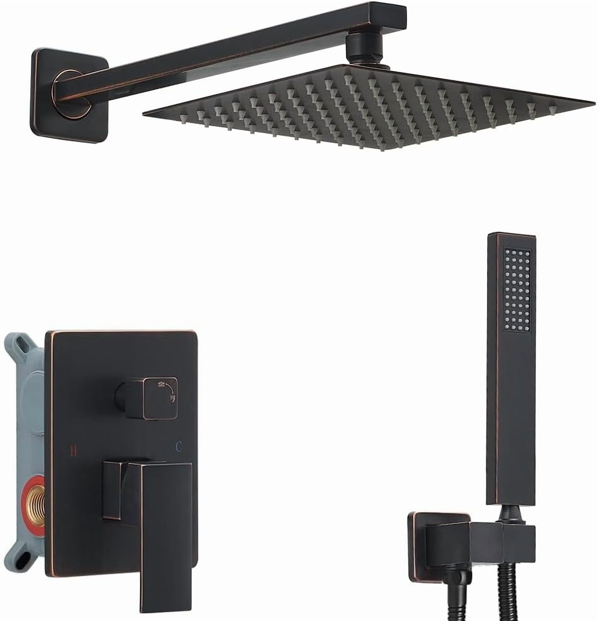 Matte Black Shower Faucet Set with Square Rain Shower Head, Single Function Trim Kit, Rough-in Valve Included, Extra Long Arm, Modern Bathroom Hardware
