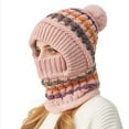 thumbnail image 5 of Cadancy Women Winter Hats 3 In 1 Beanie Hat with Scarf and Mask Chunky Knitted Color Block Snow Caps Pompom Cute Warm Stocking Cap Windproof Cozy Cold Weather Balaclava, 5 of 8