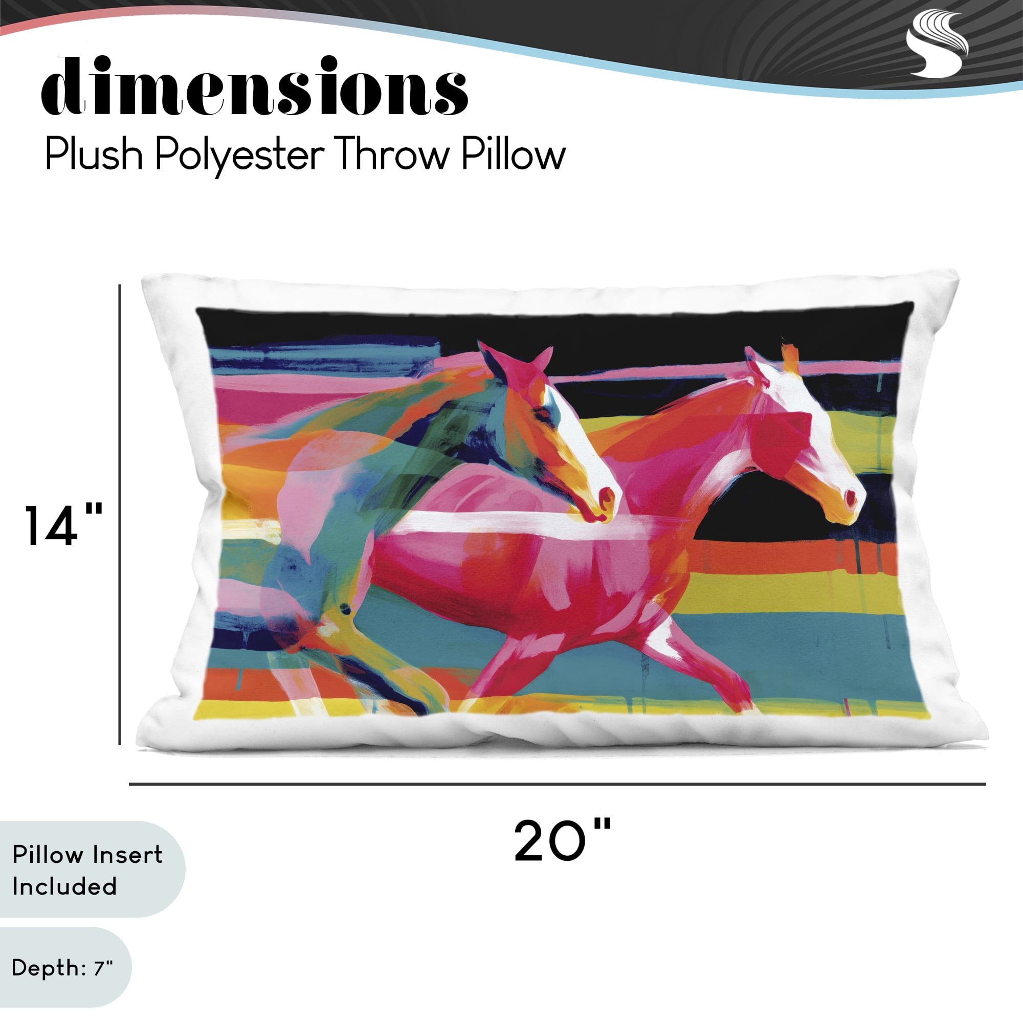 Stupell Industries Wild Horses Running Through Stripes Decorative Printed Throw Pillow, design by Chromatic Storm Studio, 14 x 7 x 20