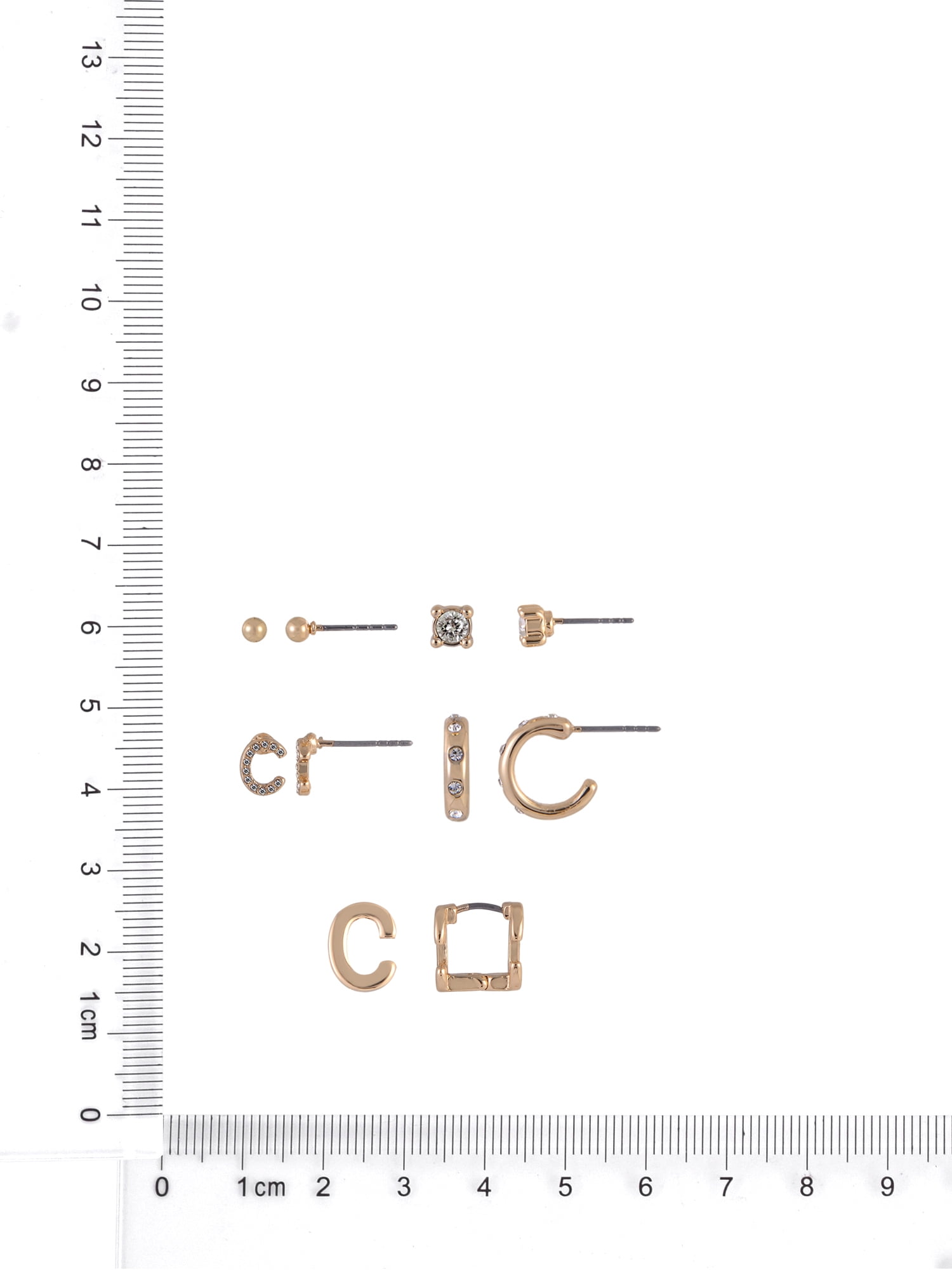 Time and Tru Goldtone 5pc Crystal Studs Hoop Initial "C"Earring Set