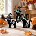 thumbnail image 6 of Set of 3 Wooden Halloween Figurines, Pumpkin Ghost Black Cat Tabletop Decor, Hand-Painted Home Party Ornaments for Mantel Shelf Display, 6 of 7