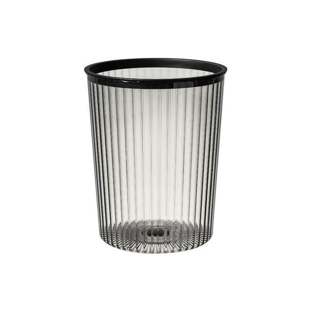 Inteprter Cubo de basura transparente sin tapa Cubo de basura a rayas Cubo de basura de plástico cilíndrico Gran capacidad para contenedor de Suministros de limpieza para el hogar Negro L