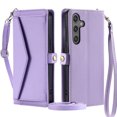 thumbnail image 2 of Compatible with Samsung Galaxy A26 5G Crossbody Wallet Case with Card Holder,Women Men RFID Blocking PU Leather Flip Cover Wrist Strap Card Slots Cash Pocket,Shockproof Case,Purple, 2 of 8