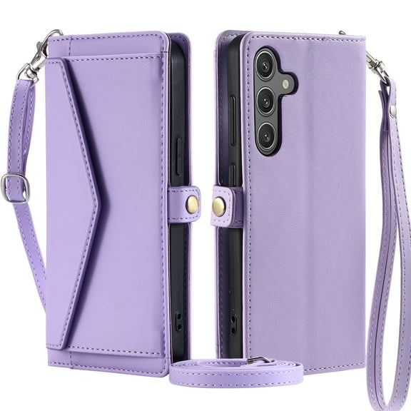 For Samsung Galaxy S25  Wallet Case, RFID Blocking Crossybody Shoulder Strap Hand Wrist Flip Cover Carsd Holder Snap Closure Protective Phone Case for Samsung Galaxy S25  Plus, Purple