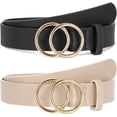 thumbnail image 2 of Women Leather Belt Fashion Double O-Ring Soft Faux Leather Waist Belts For Jeans Dress, 2 of 10