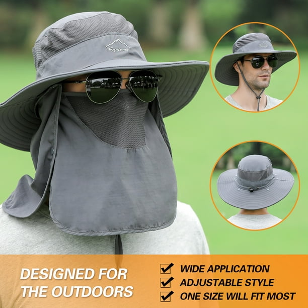 Wide Brim Sun Hat with Detachable Neck Flap and Face Cover Men Women  Fishing Outdoor Travel Hat 