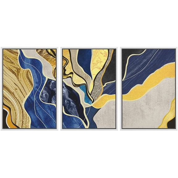 wall26 Framed Canvas Print Wall Art Set Geometric Blue Gold Marble Landscape Abstract Shapes Illustrations Modern Art Decorative Boho Colorful for Living Room, Bedroom, Office - 16"x24"x3 W