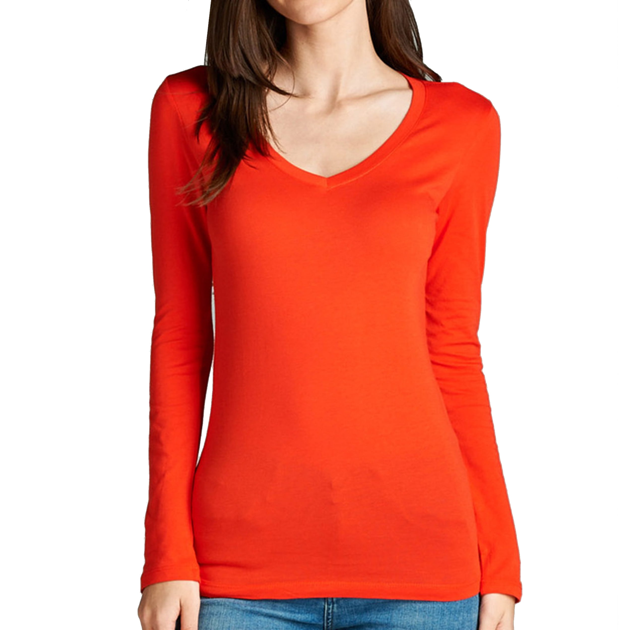 orange v neck long sleeve shirt