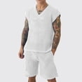 thumbnail image 2 of Men Crochet See Through 2 Piece Outfits Mesh Hollow Out V Neck Sleeveless Tank Top and Shorts Summer Fishnet Shorts Set for Beach Casual Breathable White, 2 of 5