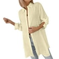 thumbnail image 5 of Olyvenn Fashion Womens Long Shirts Button Down Long-Sleeve Blouses Summer Fall Longline Tops Loose Fit Casual Tunic Top Yellow L, 5 of 9