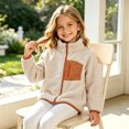 thumbnail image 6 of Fleece Jacket for Girls Colorblock Zip Up Coat Soft Stand Collar Winter Outerwear, 6 of 6
