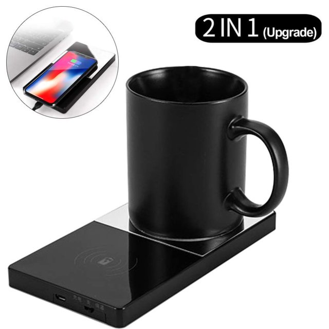 2 In 1 Heating Mug Cup Warmer Electric Wireless Charger for Home Office Coffee Milk 2 In 1 Portable Multifunction Electric Home Office Coffee Tea Warmer Wireless Charger Mug Warmer Kit A