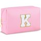 thumbnail image 1 of Bolsa de maquillaje con inicial para mujer, bolsa de cosméticos grande, bonita bolsa de maquillaje rosa para cartera, bolsa de aseo con cierre, organizador de piel sintética, brochas de, 1 of 4
