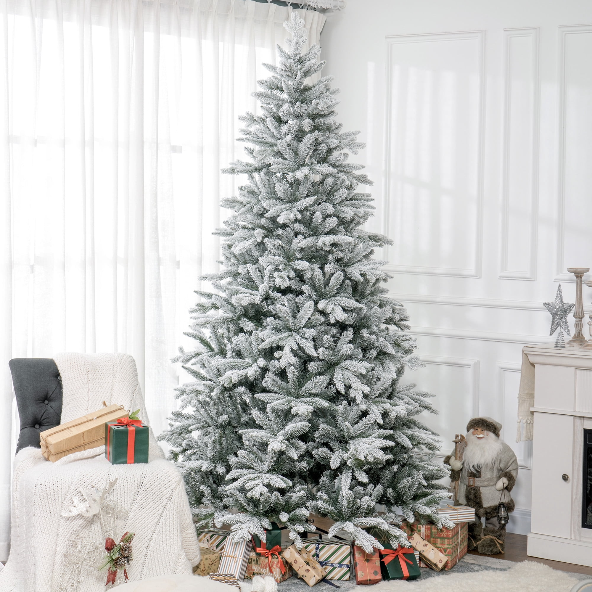 8ft Snow Flocked Full Christmas Tree 2003 Tips Quick Setup Flame Retardant Indoor Holiday Decor