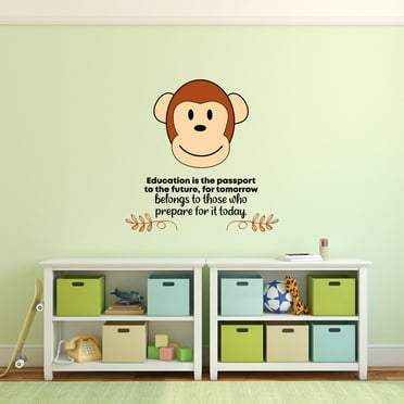 Education Monkey Animal Life Quote Cartoon Quotes Decors Wall Sticker Art Design Decal for Girls Boys Kids Room Bedroom Nursery Kindergarten Home Decor Stickers Wall Art Vinyl Decoration (40x35 inch)