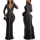 thumbnail image 2 of Vestido largo Zoctuo para mujer, sexy y elegante, con strass, negro, XL, 2 of 6