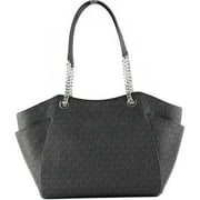 Michael Kors Womens PVC and Leather Jet Set Travel Large Chain Shoulder Tote Bag, Black