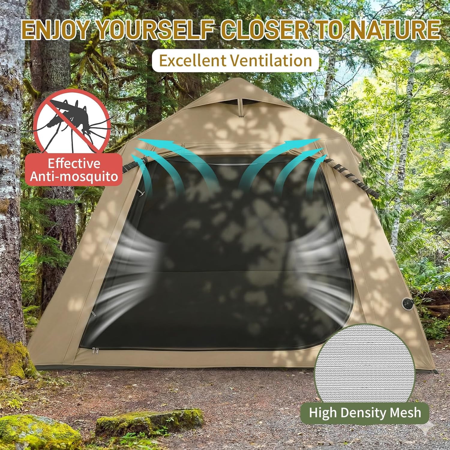 ZJTER Inflatable Camping Tent, All-Weather Inflatable Hot Tents with Stove Jack, Blow Up Tent for Camping with Mesh Doors & Windows, Inflatable Air Tents for Camping Adult