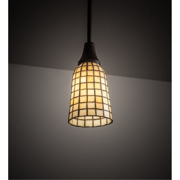 Meyda Tiffany 214132 5 Inch Wide Terra Bone Mini Pendant   Mahogany Bronze Finish with Beige Glass
