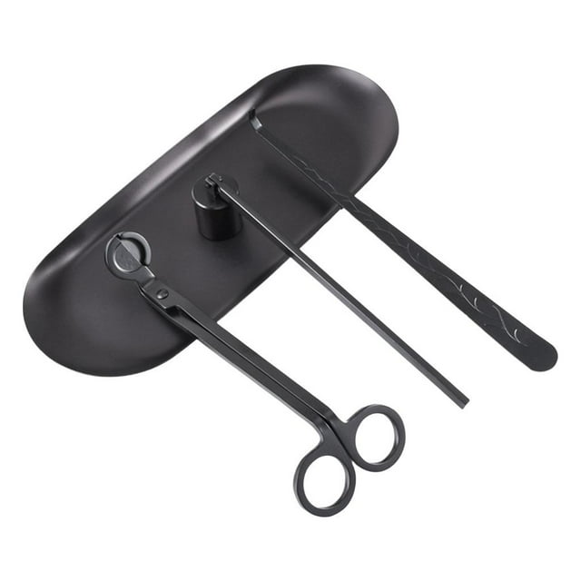 Juego de 4 prácticos cortadores de velas de acero inoxidable para lámpara y cucharón para velas. Negro