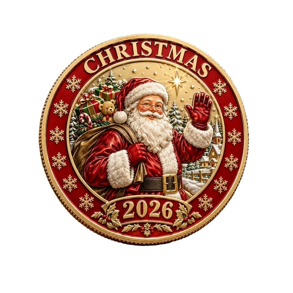 WeDecorBay 2026 Commemorative Coin Multi-color Iron Santa Snowman Reindeer Gingerbread Holiday Keepsake Decoration Stocking Stuffer Gift Ideal for Christmas Decor