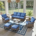thumbnail image 3 of POCASSY 6 Pieces Patio Furniture Set, All Weather Brown Wicker Outdoor Conversation Set with Patio Chairs Set of 2, Furniture Sofa Set for Balcony Porch, Blue Cushion, 3 of 13