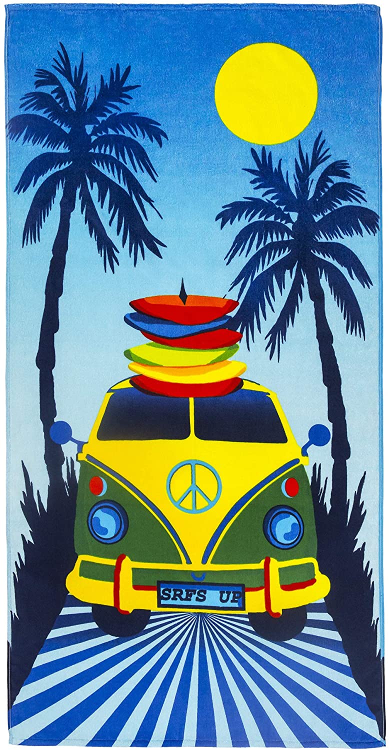 Road Trip Velour Beach Towel Surfer Peace Van 30 x 60 inch Summer 100% Cotton Velour Terry - image 2 of 3